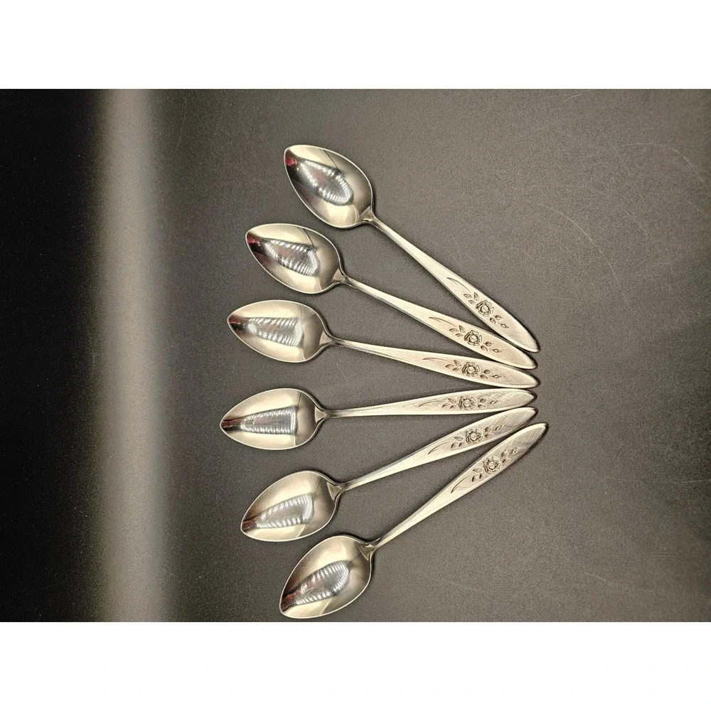 Oneida Community Morning Rose Stainless Teaspoons Set of 6 Vintage Flatware Rose